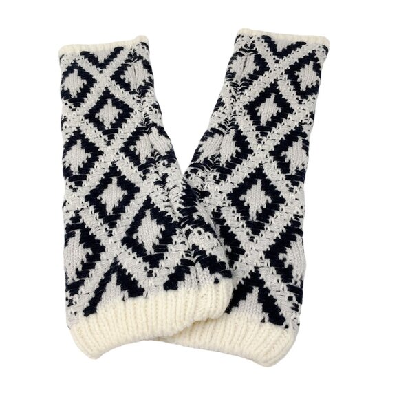 Chanel Ivory / Navy Blue Metallic Diamond Knit Cashmere Arm Warmers - Picture 3 of 6